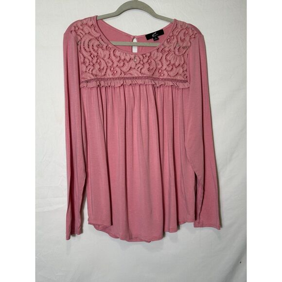GNW Women's Plus Size Grannycore Pink Tunic with Lace Accent Design Size 1X - Picture 1 of 4